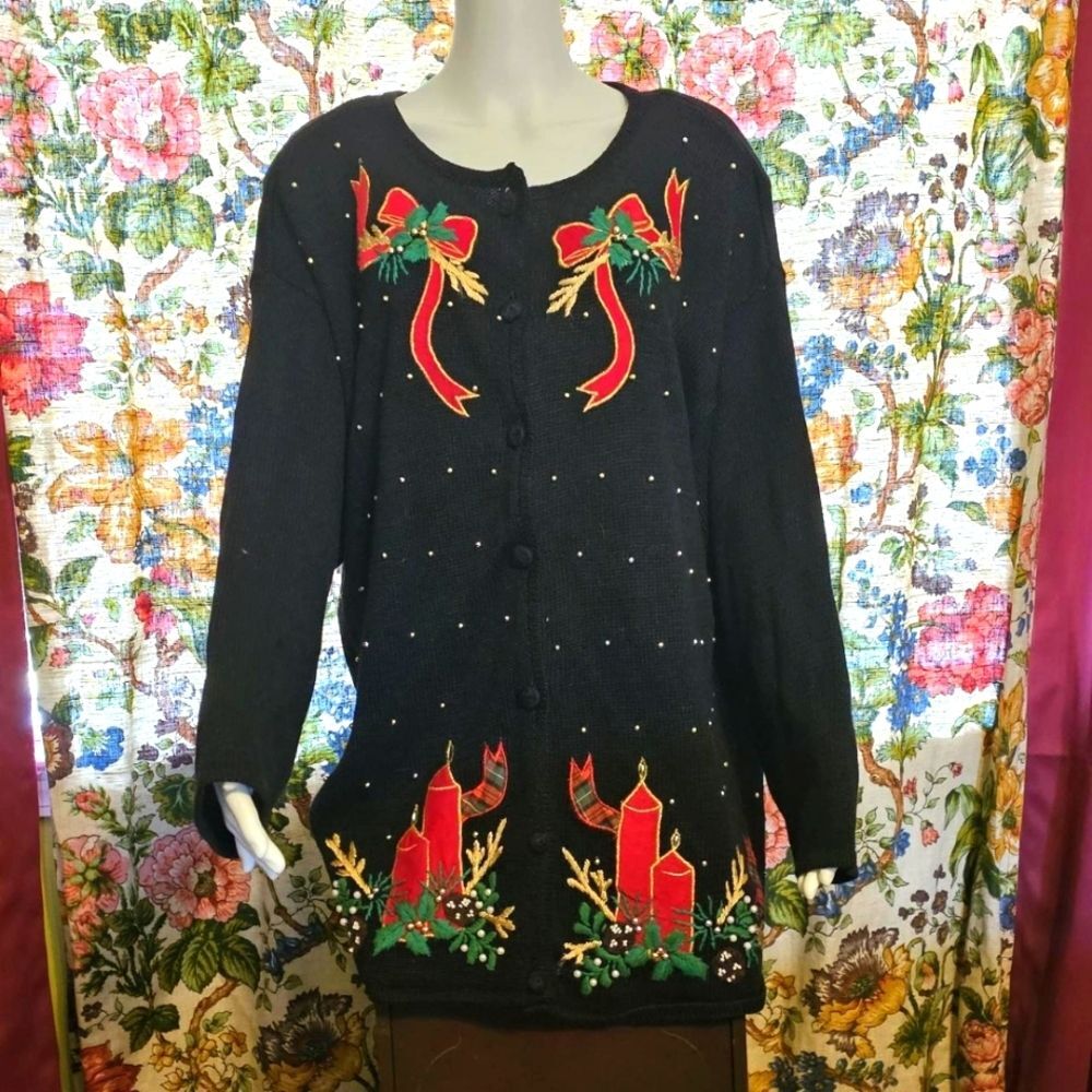 Studio Collection Woman 2X XXL Christmas Holiday sweater cardigan vintage Y2K